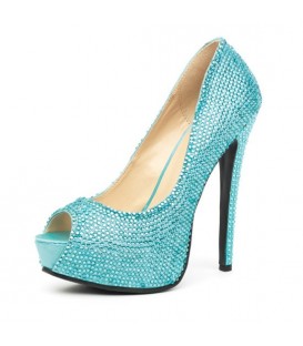 LEG AVENUE GLAMOUR PEEP TOE PUMP TURQUESA SATINADO CON STRASS