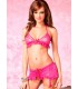 LEG AVENUE CONJUNTO SUJETADOR TANGA Y LIGUERO ROSA DE ENCAJE