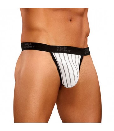 MALE POWER TANGA SIN TIRA TRASERA BLANCO RAYAS NEGRAS