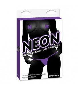 NEON CONJUNTO DE TANGA VIBRADOR Y PASTIES LILA