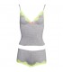 SERAPHINA CONJUNTO TOP Y SHORT GRIS CON ENCAJE AMARILLO