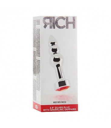 RICH R3 TAPoN ANAL PLATA 10 CM CON ZAFIRO ROJO