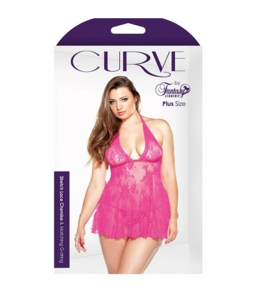 CURVE PICARDIAS DE ENCAJE CON TANGA ROSA