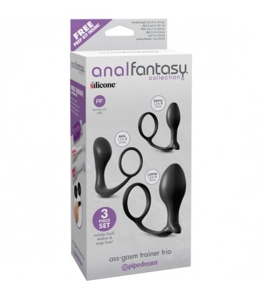 KIT 3 PLUGS CON ANILLO PARA PENE NEGRO