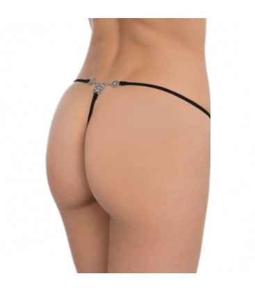 TANGA CON BROCHE DE PEDRERiA CUADROS SIN COSTURAS NEGRO