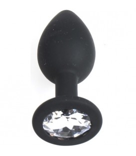 PLUG ANAL SILICONA NEGRO S CON PERLA TRANSPARENTE