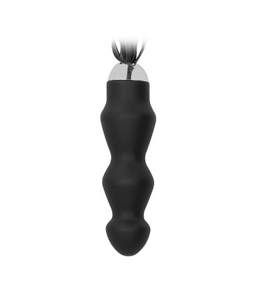 DILDO DE SILICONA REDONDEADO CON COLA 30CM NEGRO